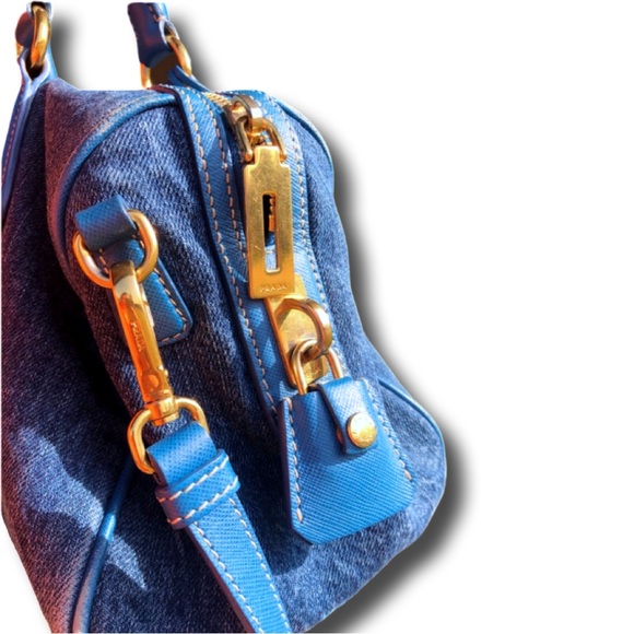 PRADA Bauletto Handbag Denim Shoulder Bag Crossbody Convertible Hand Bag - Picture 6 of 7